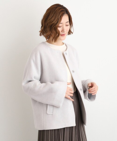 grove(グローブ)の「【ウール混】軽やかに羽織れるショートコート(ノーカラーコート・レディース・ライトグレー系9/チャコールグレー/ブルー・02/03/05/01/04)」の5枚目の写真