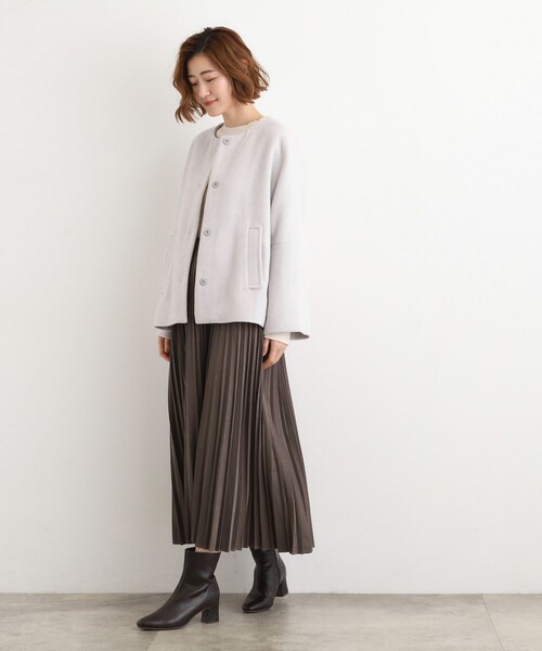 セール】【ウール混】軽やかに羽織れるショートコート（ノーカラー