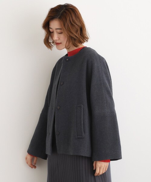 grove(グローブ)の「【ウール混】軽やかに羽織れるショートコート(ノーカラーコート・レディース・ライトグレー系9/チャコールグレー/ブルー・02/03/05/01/04)」の9枚目の写真