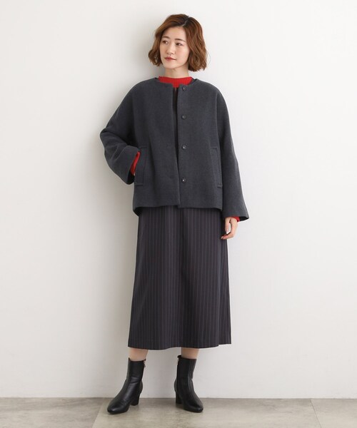 セール】【ウール混】軽やかに羽織れるショートコート（ノーカラー