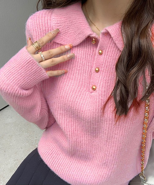 GLAMOROUS JANE(グラマラスジェーン)の「ポロ衿リブニットトップス(ニット/セーター・レディース・ブラック/ブルー/オフホワイト/ワインレッド/ピンク/ベージュ・FREE)」の11枚目の写真