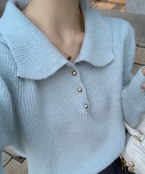 GLAMOROUS JANE(グラマラスジェーン)の「ポロ衿リブニットトップス(ニット/セーター・レディース・ブラック/ブルー/オフホワイト/ワインレッド/ピンク/ベージュ・FREE)」の10枚目の写真