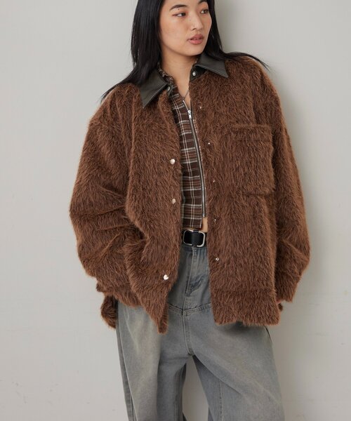 WHO'S WHO gallery（フーズフーギャラリー）の「襟切り替えシャギーシャツジャケット（その他アウター・レディース・グレー/アイボリー/ブラウン・FREE）」の10枚目の写真