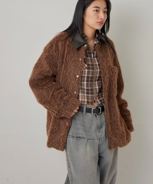 WHO'S WHO gallery（フーズフーギャラリー）の「襟切り替えシャギーシャツジャケット（その他アウター・レディース・グレー/アイボリー/ブラウン・FREE）」の11枚目の写真