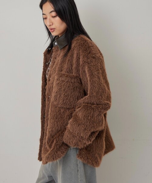 WHO'S WHO gallery（フーズフーギャラリー）の「襟切り替えシャギーシャツジャケット（その他アウター・レディース・グレー/アイボリー/ブラウン・FREE）」の12枚目の写真