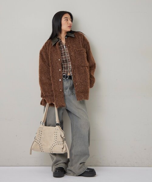 WHO'S WHO gallery（フーズフーギャラリー）の「襟切り替えシャギーシャツジャケット（その他アウター・レディース・グレー/アイボリー/ブラウン・FREE）」の13枚目の写真