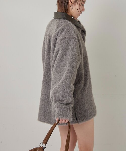WHO'S WHO gallery（フーズフーギャラリー）の「襟切り替えシャギーシャツジャケット（その他アウター・レディース・グレー/アイボリー/ブラウン・FREE）」の16枚目の写真