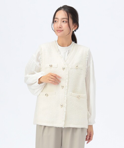 美品☆ ジプソフィア　ツイードベスト　リボン　ホワイト　フリーサイズ　完売品 美品☆ ジプソフィア ツイードベスト リボン ホワイト フリーサイズ 完売品