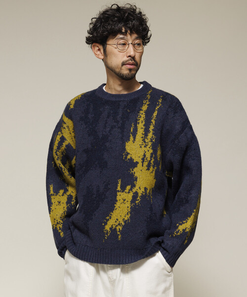 Firsthand(ファーストハンド)の「Firsthand/ファーストハンド 総柄 ダブルジャガード ニット クルーネック プルオーバー / リラックスフィット(ニット/セーター・メンズ・ブラック/キャメル/ネイビー・MEDIUM/LARGE)」の5枚目の写真