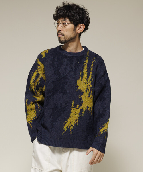 Firsthand(ファーストハンド)の「Firsthand/ファーストハンド 総柄 ダブルジャガード ニット クルーネック プルオーバー / リラックスフィット(ニット/セーター・メンズ・ブラック/キャメル/ネイビー・MEDIUM/LARGE)」の7枚目の写真