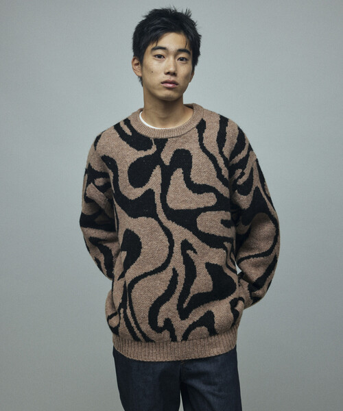Firsthand(ファーストハンド)の「Firsthand/ファーストハンド 総柄 ダブルジャガード ニット クルーネック プルオーバー / リラックスフィット(ニット/セーター・メンズ・ブラック/キャメル/ネイビー・MEDIUM/LARGE)」の10枚目の写真