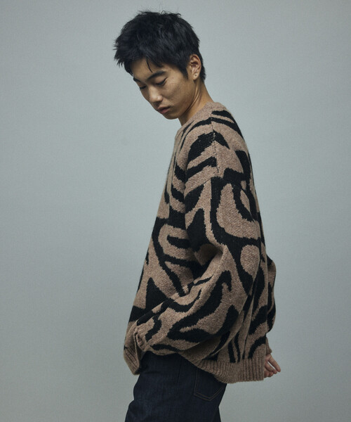 Firsthand(ファーストハンド)の「Firsthand/ファーストハンド 総柄 ダブルジャガード ニット クルーネック プルオーバー / リラックスフィット(ニット/セーター・メンズ・ブラック/キャメル/ネイビー・MEDIUM/LARGE)」の12枚目の写真