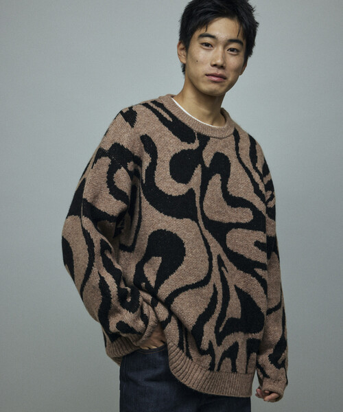 Firsthand(ファーストハンド)の「Firsthand/ファーストハンド 総柄 ダブルジャガード ニット クルーネック プルオーバー / リラックスフィット(ニット/セーター・メンズ・ブラック/キャメル/ネイビー・MEDIUM/LARGE)」の15枚目の写真