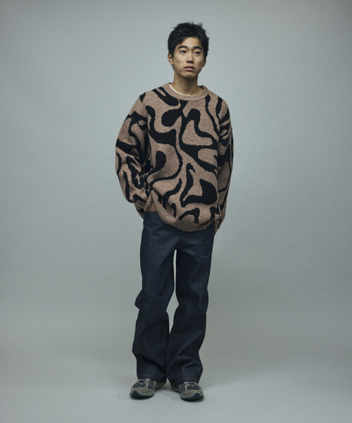 Firsthand(ファーストハンド)の「Firsthand/ファーストハンド 総柄 ダブルジャガード ニット クルーネック プルオーバー / リラックスフィット(ニット/セーター・メンズ・ブラック/キャメル/ネイビー・MEDIUM/LARGE)」の16枚目の写真