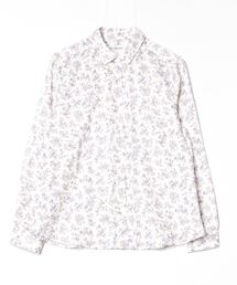 ラベンダー花柄刺繍ボタンアップシャツ ラベンダー花柄刺繍ボタン