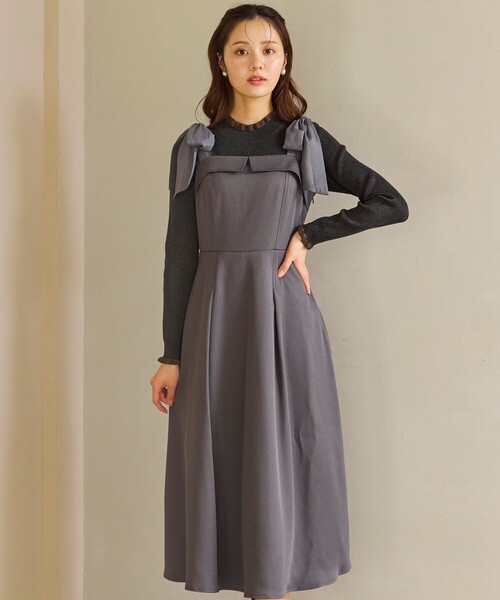 Feroux(フェルゥ)の「シアーリボンショルダー ジャンパースカート(ワンピース・レディース・ピンク系/グレー系・SMALL/MEDIUM)」の2枚目の写真