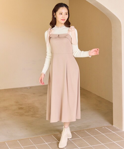 Feroux(フェルゥ)の「シアーリボンショルダー ジャンパースカート(ワンピース・レディース・ピンク系/グレー系・SMALL/MEDIUM)」の4枚目の写真