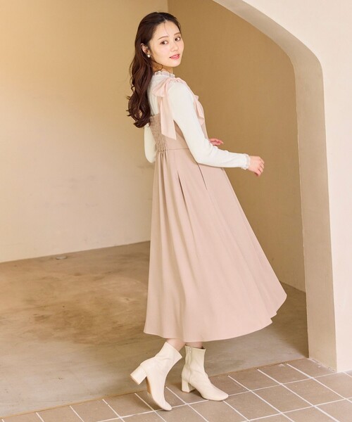 Feroux(フェルゥ)の「シアーリボンショルダー ジャンパースカート(ワンピース・レディース・ピンク系/グレー系・SMALL/MEDIUM)」の5枚目の写真