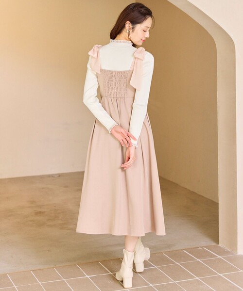 Feroux(フェルゥ)の「シアーリボンショルダー ジャンパースカート(ワンピース・レディース・ピンク系/グレー系・SMALL/MEDIUM)」の6枚目の写真