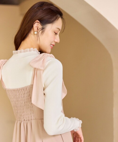 Feroux(フェルゥ)の「シアーリボンショルダー ジャンパースカート(ワンピース・レディース・ピンク系/グレー系・SMALL/MEDIUM)」の7枚目の写真