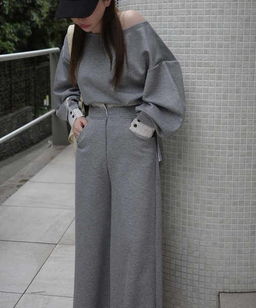 WILLFULLY(ウィルフリー)の「woven layered ponte tops(Tシャツ/カットソー・レディース・チャコール/グレー/ブラック・FREE)」の1枚目の写真