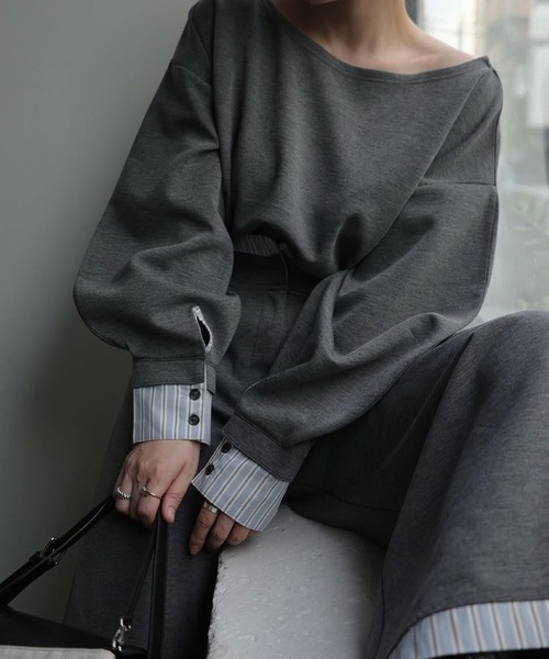 WILLFULLY(ウィルフリー)の「woven layered ponte tops(Tシャツ/カットソー・レディース・チャコール/グレー/ブラック・FREE)」の3枚目の写真