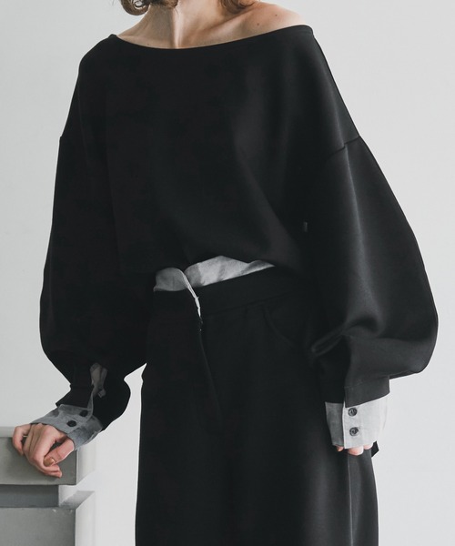 WILLFULLY(ウィルフリー)の「woven layered ponte tops(Tシャツ/カットソー・レディース・チャコール/グレー/ブラック・FREE)」の2枚目の写真