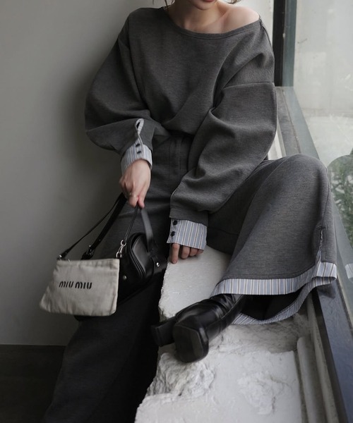 WILLFULLY(ウィルフリー)の「woven layered ponte tops(Tシャツ/カットソー・レディース・チャコール/グレー/ブラック・FREE)」の13枚目の写真