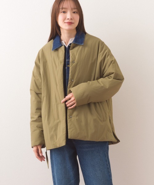 OMNES（オムネス）の「中綿ダウンステッチレスサイドZIPハーフコート（ダウンジャケット/コート・レディース・ネイビー/ベージュ/カーキ/ブラック・FREE）」の6枚目の写真