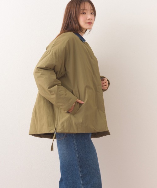 OMNES（オムネス）の「中綿ダウンステッチレスサイドZIPハーフコート（ダウンジャケット/コート・レディース・ネイビー/ベージュ/カーキ/ブラック・FREE）」の5枚目の写真