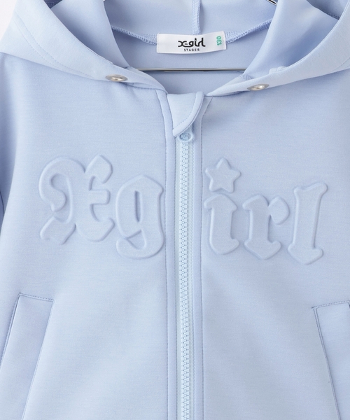 X-girl Stages（エックスガールステージス）の「エンボスロゴダンボールショートジップパーカー（パーカー・キッズ・ブラック/ライトブルー・120cm/110cm/130cm/100cm/140cm）」の10枚目の写真