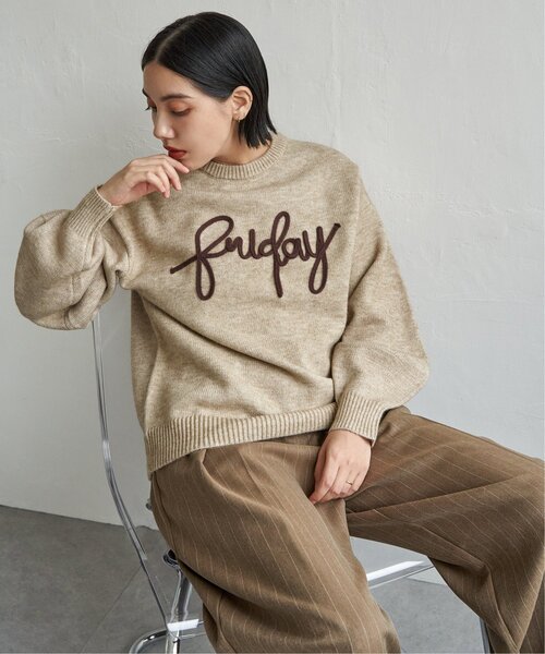 notch.(ノッチ)の「コード刺繍ロゴニット(ニット/セーター・レディース・グレー系その他/ブラック/ベージュ・M)」の1枚目の写真