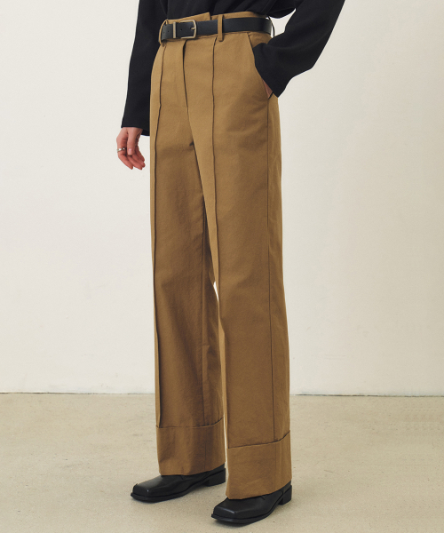 ターンアップストレートパンツ_BEIGE