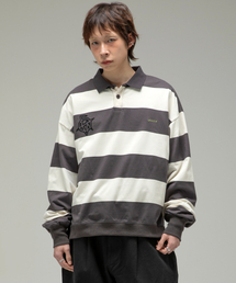GLACK（グラック）の「GT113 ビッグストライプラグビー ロングスリーブ (チャコール)（ポロシャツ）」