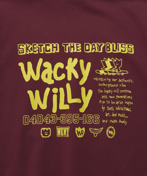 Wacky WiLLy（ワッキーウィリー）の「スケッチグラフィックフードスウェットバーガンディ（パーカー・レディース・その他・SMALL/MEDIUM/LARGE/X-LARGE）」の6枚目の写真