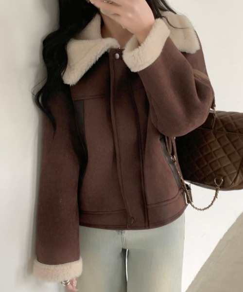 ABITOKYO（アビトーキョー）の「ボア襟ショート丈スエードジャケット（ブルゾン・レディース・ブラウン/モカ・FREE）」の19枚目の写真