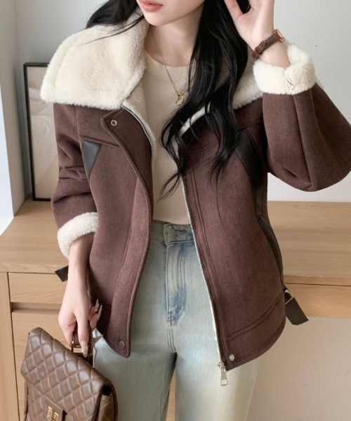 ABITOKYO（アビトーキョー）の「ボア襟ショート丈スエードジャケット（ブルゾン・レディース・ブラウン/モカ・FREE）」の20枚目の写真