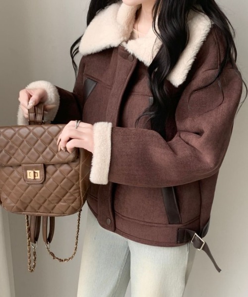 ABITOKYO（アビトーキョー）の「ボア襟ショート丈スエードジャケット（ブルゾン・レディース・ブラウン/モカ・FREE）」の21枚目の写真