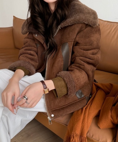 セール】ボア襟ショート丈スエードジャケット（ブルゾン）｜ABITOKYO