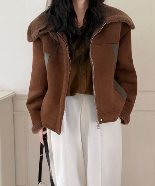 ABITOKYO（アビトーキョー）の「ボア襟ショート丈スエードジャケット（ブルゾン・レディース・ブラウン/モカ・FREE）」の10枚目の写真