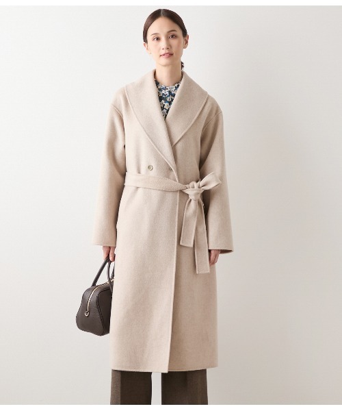 セール】ウールナイロンリバー ショールカラーロングコート（ダウン