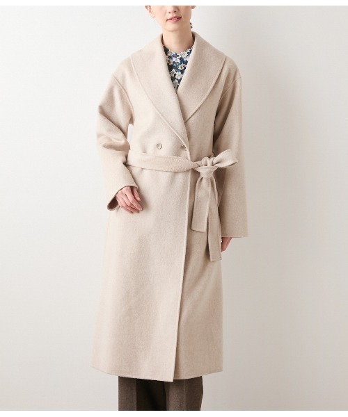 セール】ウールナイロンリバー ショールカラーロングコート（ダウン