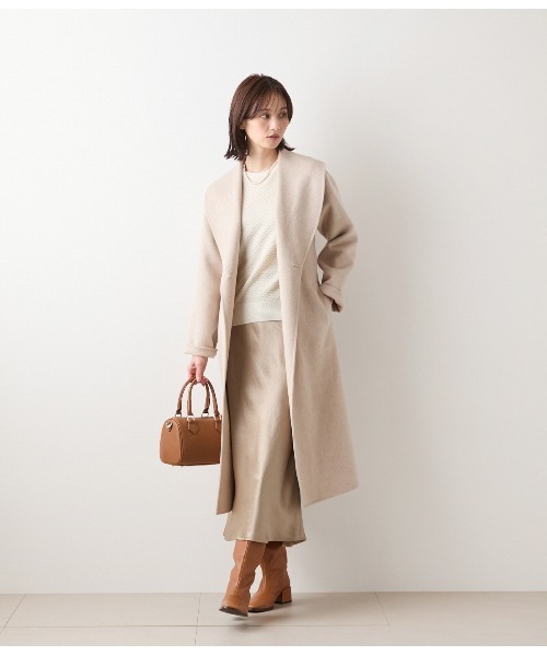 セール】ウールナイロンリバー ショールカラーロングコート（ダウン