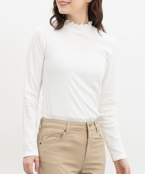 Honeys(ハニーズ)の「フリルハイネックTシャツ(Tシャツ/カットソー・レディース・ピンク/スミクロ/ライトベージュ/ブラック/サックスブルー/オフホワイト・M/LL/S/L)」の8枚目の写真