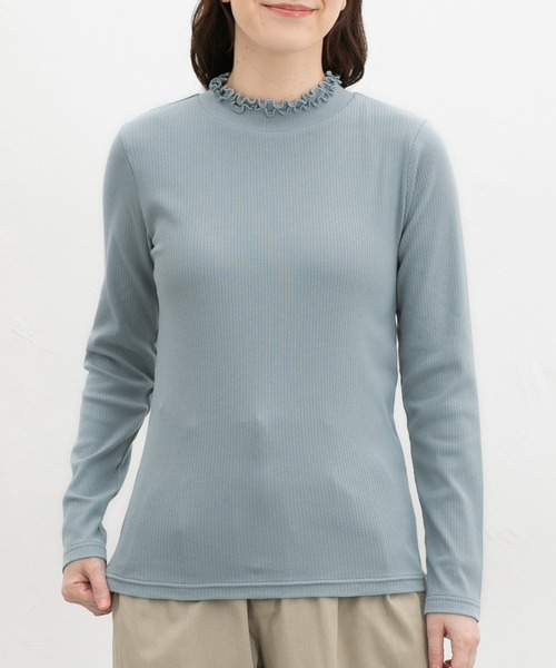 Honeys(ハニーズ)の「フリルハイネックTシャツ(Tシャツ/カットソー・レディース・ピンク/スミクロ/ライトベージュ/ブラック/サックスブルー/オフホワイト・M/LL/S/L)」の11枚目の写真