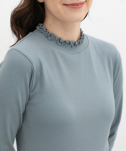 Honeys(ハニーズ)の「フリルハイネックTシャツ(Tシャツ/カットソー・レディース・ピンク/スミクロ/ライトベージュ/ブラック/サックスブルー/オフホワイト・M/LL/S/L)」の14枚目の写真
