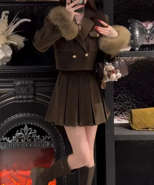 セール】ショートジャケット＋プリーツスカートセットアップ