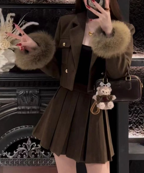 セール】ショートジャケット＋プリーツスカートセットアップ