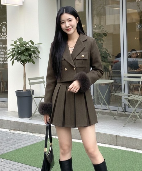 セール】ショートジャケット＋プリーツスカートセットアップ