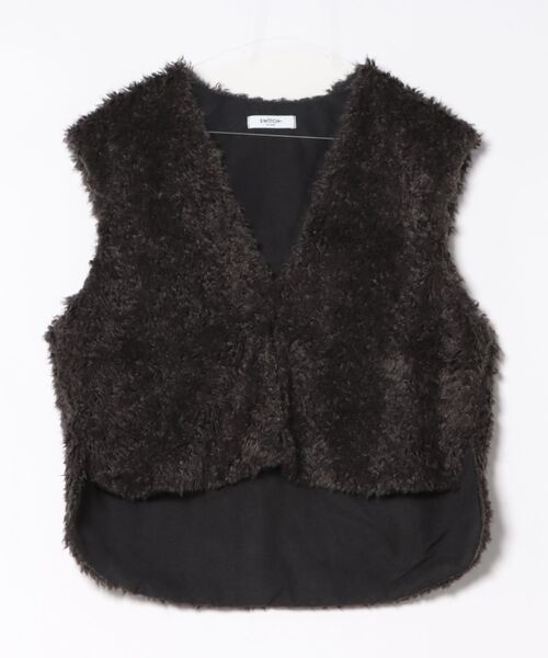 SWITCH BY ARCH(スイッチバイアーチ)の「●SWITCH by ARCH●Poodle Fur Vest プードル ファー ベスト ARM-723(ベスト・レディース・チャコールグレー/グレイッシュベージュ・FREE)」の2枚目の写真